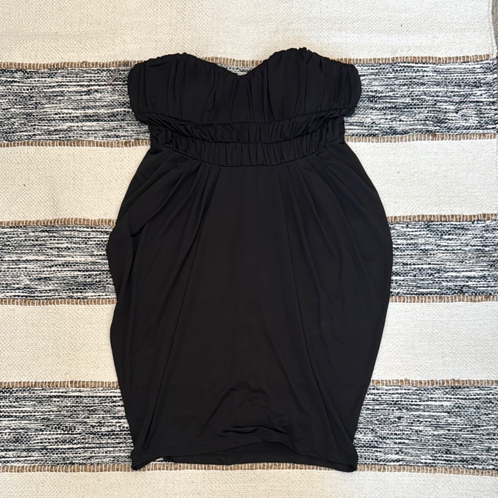 Misope Black Strapless Ruched Cocktail Dress